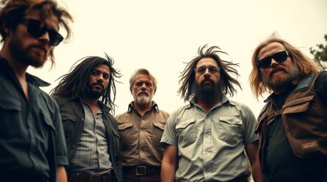 A stunning fine art photograph showcases a team of unlikely heroes, captured in a natural palette of soft earth tones.  The i