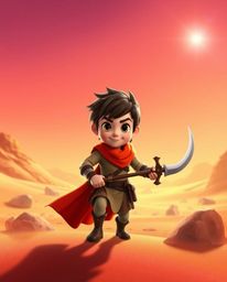 Embark on a vibrant desert adventure with a brave Disney-style hero! This captivating animation features smooth gradient tran