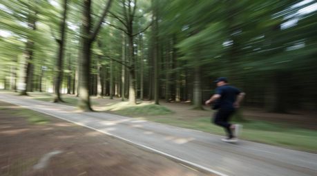 Experience a thrilling chase scene set against a captivating looping forest background.  Rendered with a blurred bokeh effect