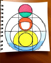 A lively hand-drawn sketch in a vibrant color sketchnote style showcases a minimalist geometric pattern of circles and lines,