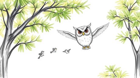 This enchanting hand-drawn sketch, reminiscent of Pixar's iconic style, depicts a blind owl with expressive, slightly weary e