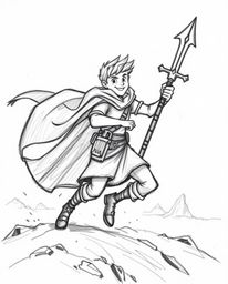 A captivating hand-drawn sketch depicts a brave hero embarking on a thrilling Disney-style desert adventure.  The illustratio