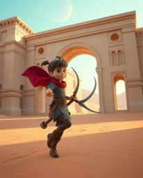 A brave hero, Disney-style, embarks on a breathtaking desert adventure. This captivating architectural photography showcases