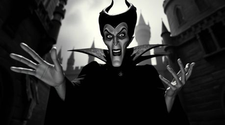 A captivating fine art photograph depicting a classic Disney villain casting a spell within an ancient castle.  The image sho