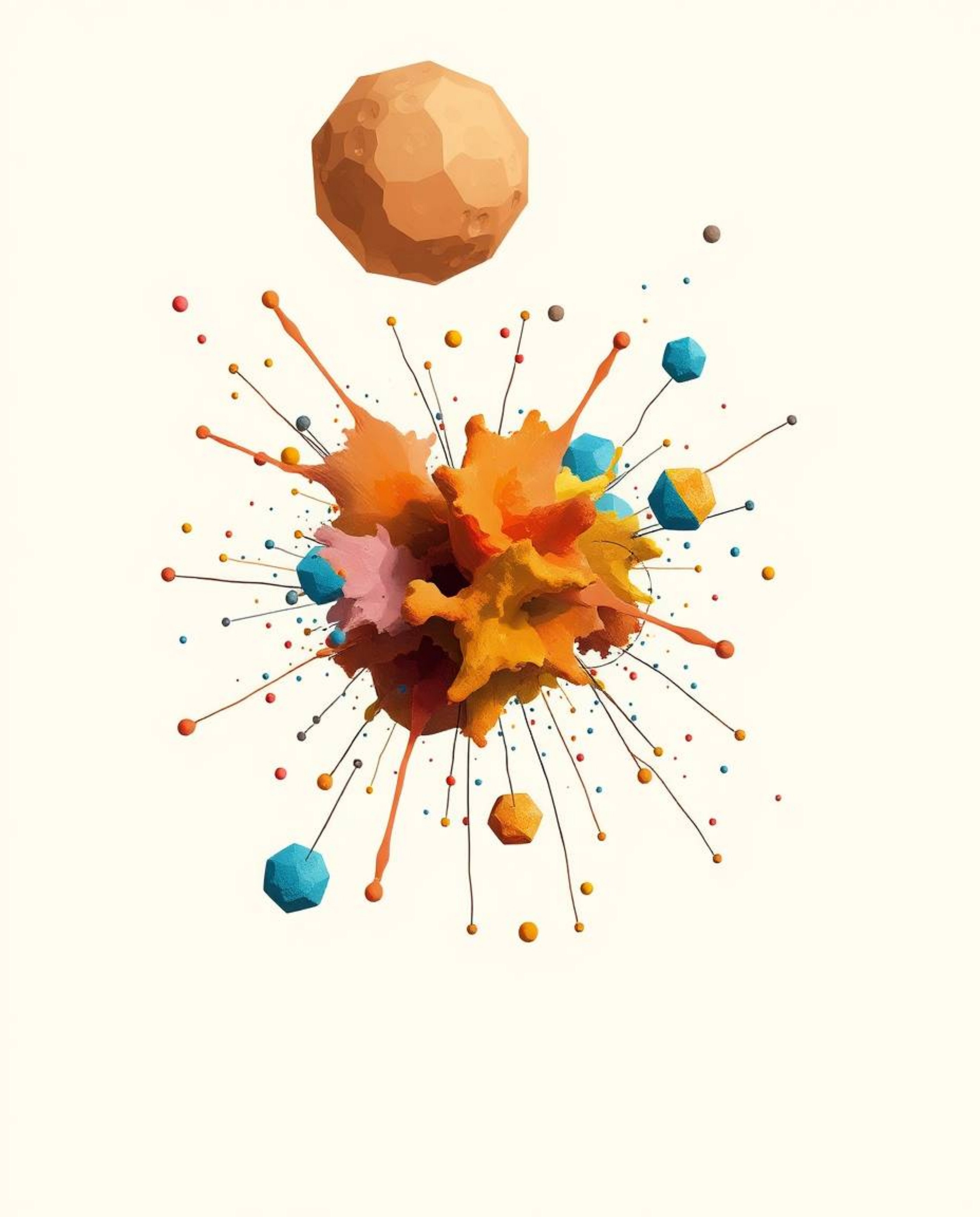 Discover stunning surreal digital art featuring hand-drawn, abstract 3D shapes floating in space.  This artwork utilizes natu