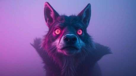 Explore a surreal infrared landscape shrouded in thick fog, featuring a sarcastic animal sidekick with expressive eyes. The o