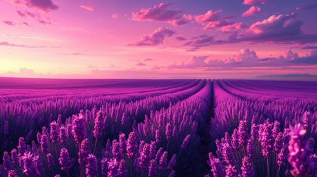 Immerse yourself in a dramatically cinematic Isekai anime-style landscape featuring expressive lavender fields glowing under 