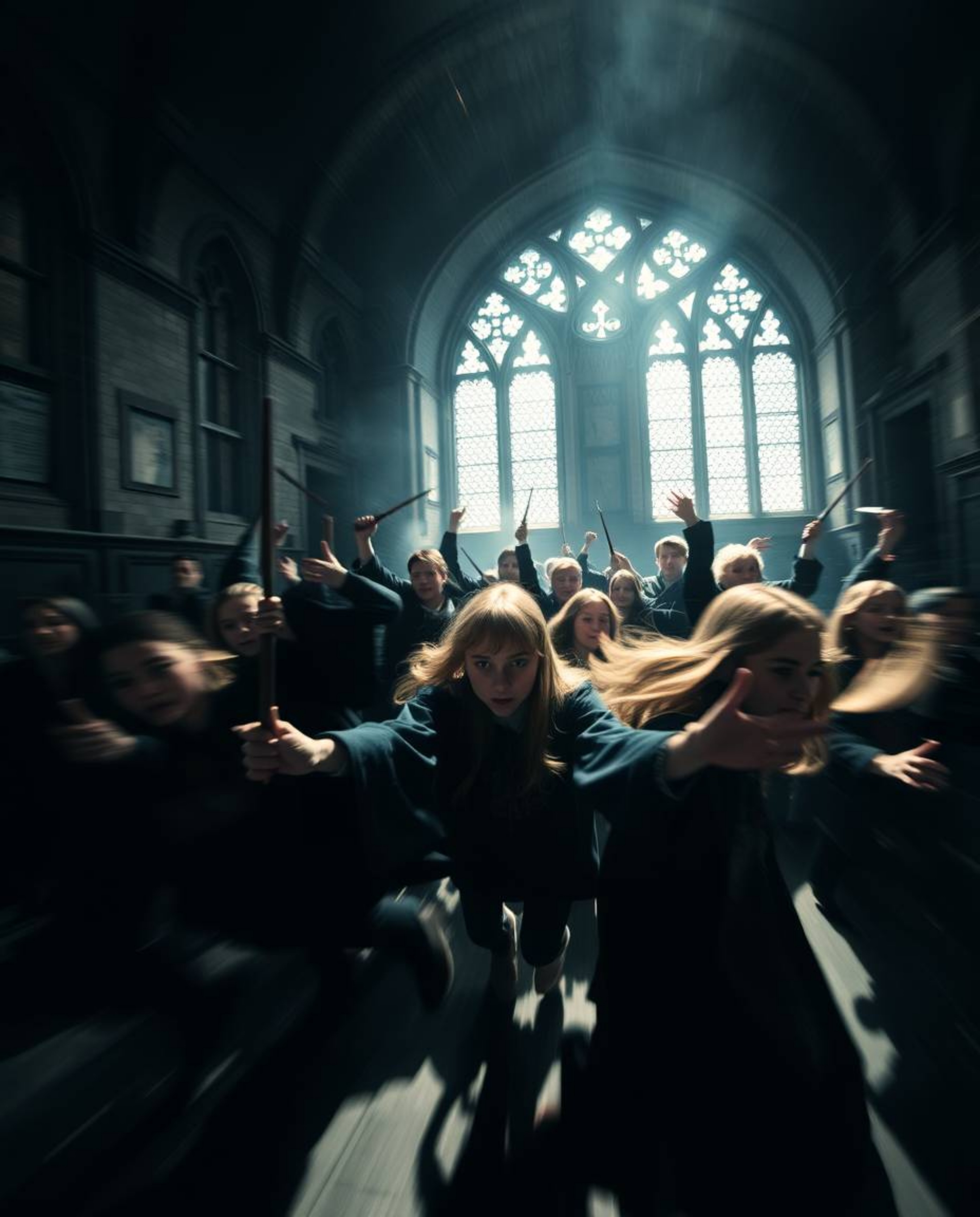 Discover captivating images of a magical school brimming with young wizards.  Experience high-contrast, low-key lighting, dyn