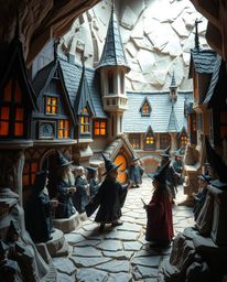 Explore a whimsical world within a magical school crafted from layered papier-mâché, home to young wizards and showcasing hig