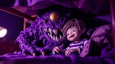 Explore a heartwarming tale of unlikely friendship as a deep ultraviolet, layered papier-mâché monster and a child forge a bo