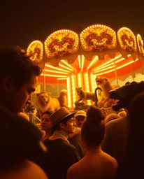 Explore a captivating and surreal scene in this collection of images, depicting a carnival unexpectedly overrun by wild anima