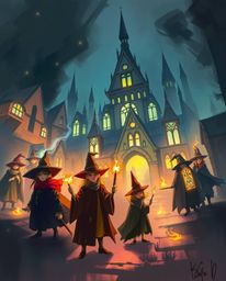 Experience a magical school brimming with young wizards, visualized as a dynamic digital sketch. Loose painterly strokes and 