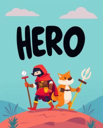 A modern, vibrant flat design illustration depicts a talking animal sidekick assisting a hero on their epic journey.  Created