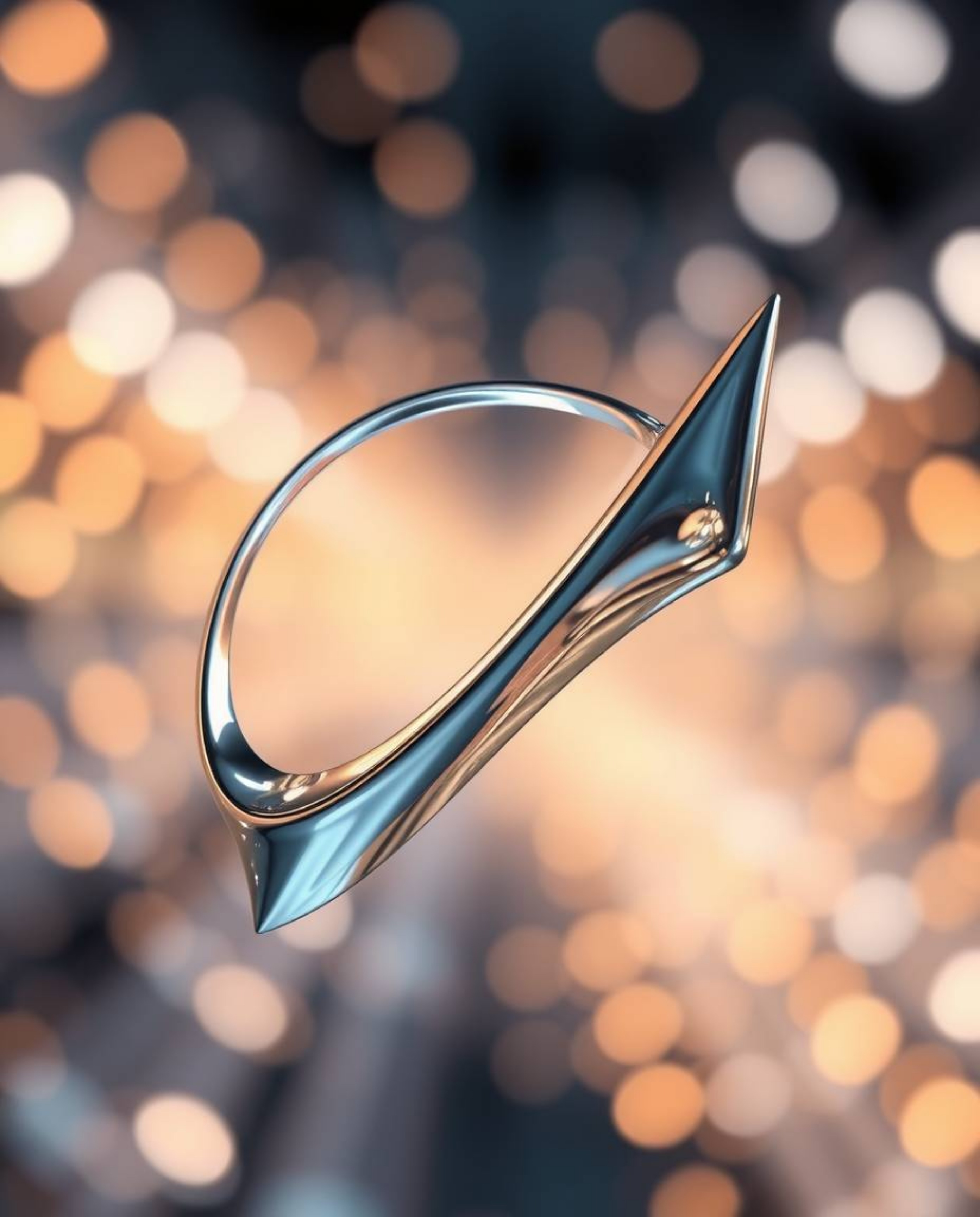 Explore captivating 3D metallic art featuring blurred bokeh effects surrounding sharp, smooth shapes in zero gravity, and smo