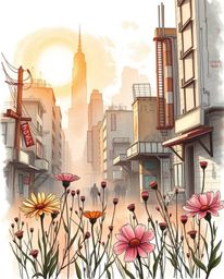 Immerse yourself in a captivating blend of beauty and desolation with this art piece. Bathed in the warm glow of golden hour 