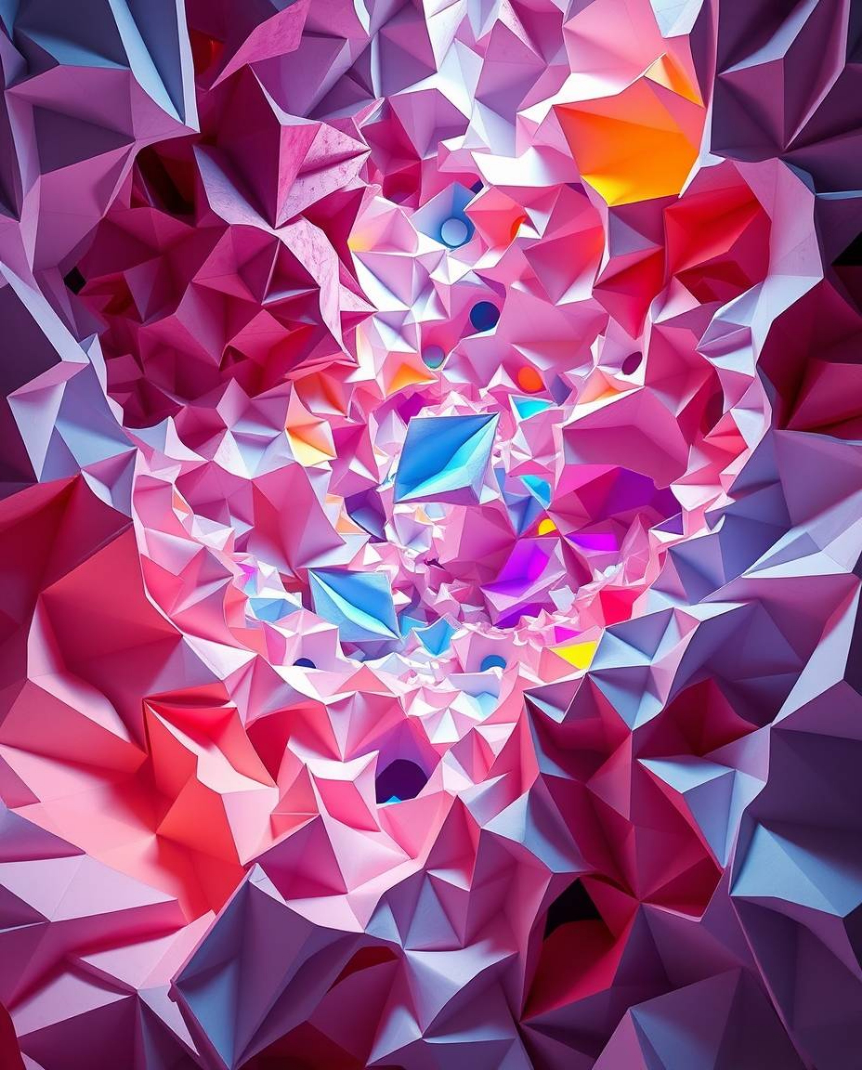 Explore a stunning abstract composition featuring massive-scale, heroically depicted, intricate origami-style, colorful 3D fl