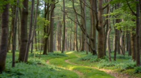High-resolution stock photo depicting a chase through a looping forest background.  The image offers a mystic and enchanting 