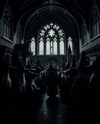 Explore a mystical realm within the walls of a magical school brimming with young wizards. This high-contrast monochrome rend