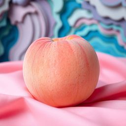 This is a high-resolution, close-up ASMR image featuring a soft, blushing pink peach resting on silky pastel pink fabric. The