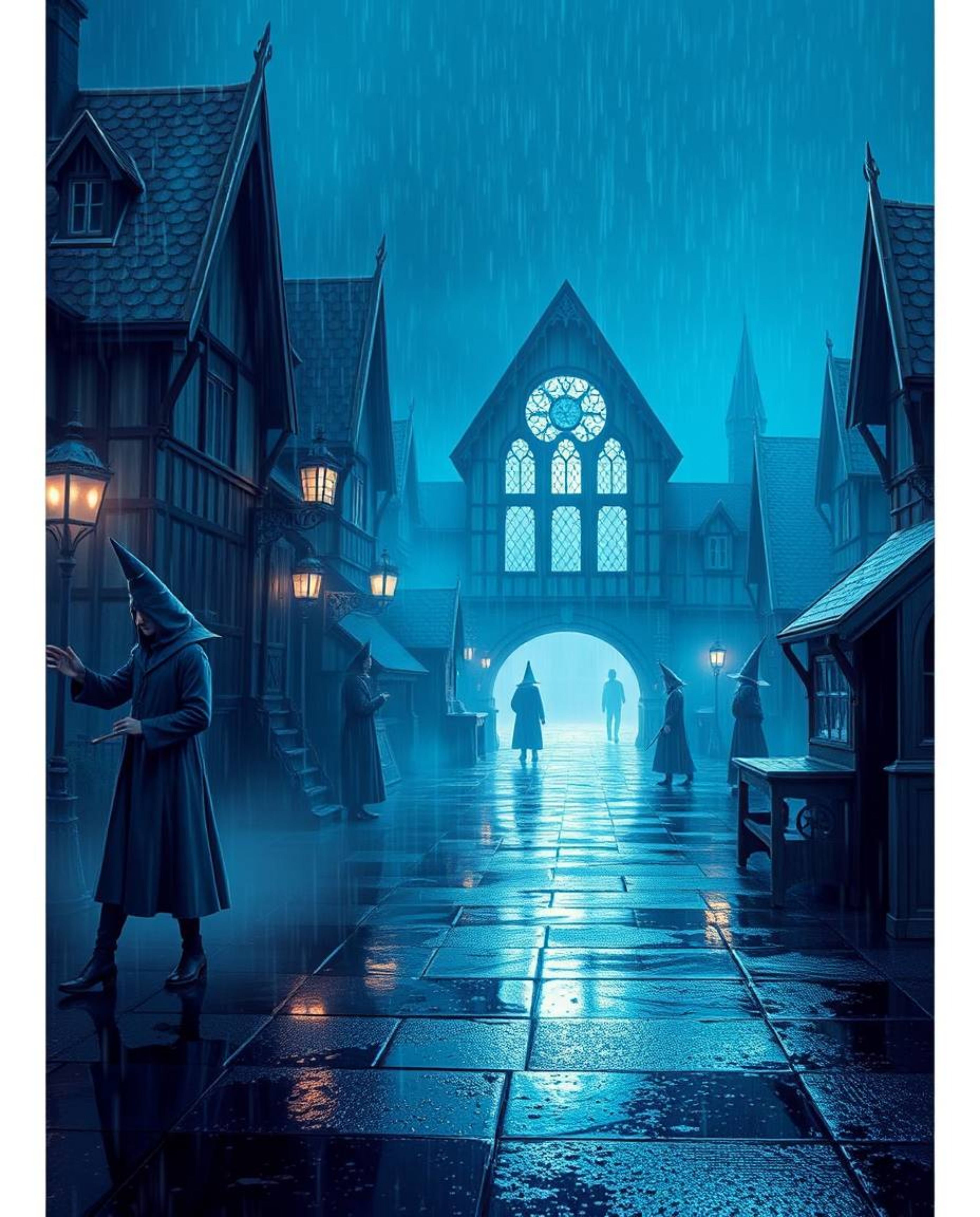 Explore a dreamlike and surreal magical school scene filled with young wizards, rendered in a soft, dreamy atmosphere with a