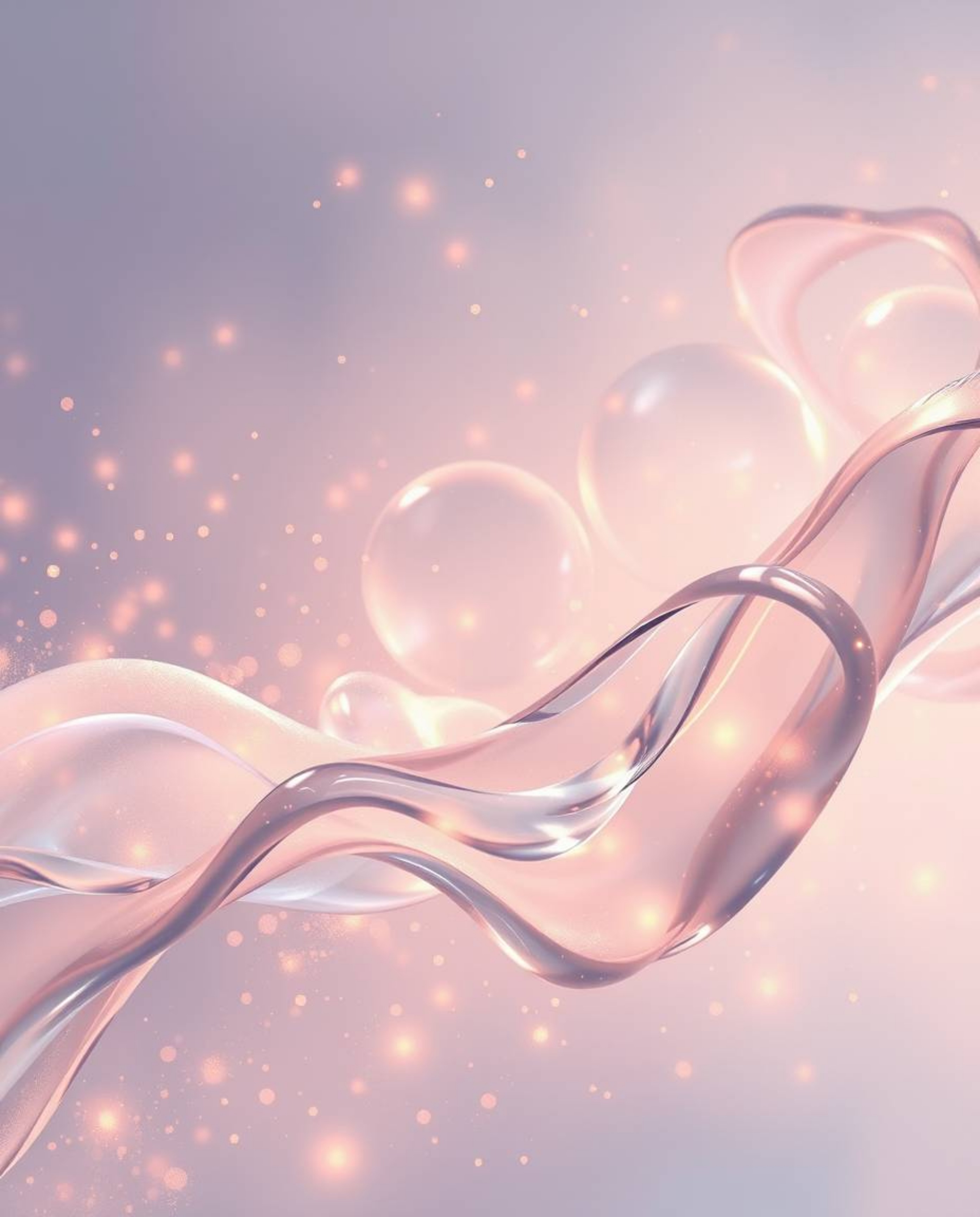 Experience the mesmerizing beauty of glassy fluid 3D shapes in motion, enveloped by a cloud of glowing particles. This artwor