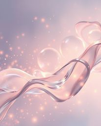 Experience the mesmerizing beauty of glassy fluid 3D shapes in motion, enveloped by a cloud of glowing particles. This artwor