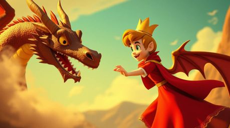 A captivating image showcasing a charming prince battling a dragon, rendered in a nostalgic 1950s animation style.  This fine