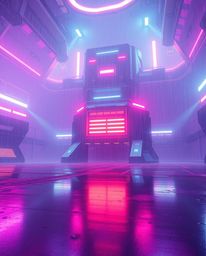 Experience an epic and modern futuristic scene bathed in lens glow lighting on a massive scale, featuring heroic elements and