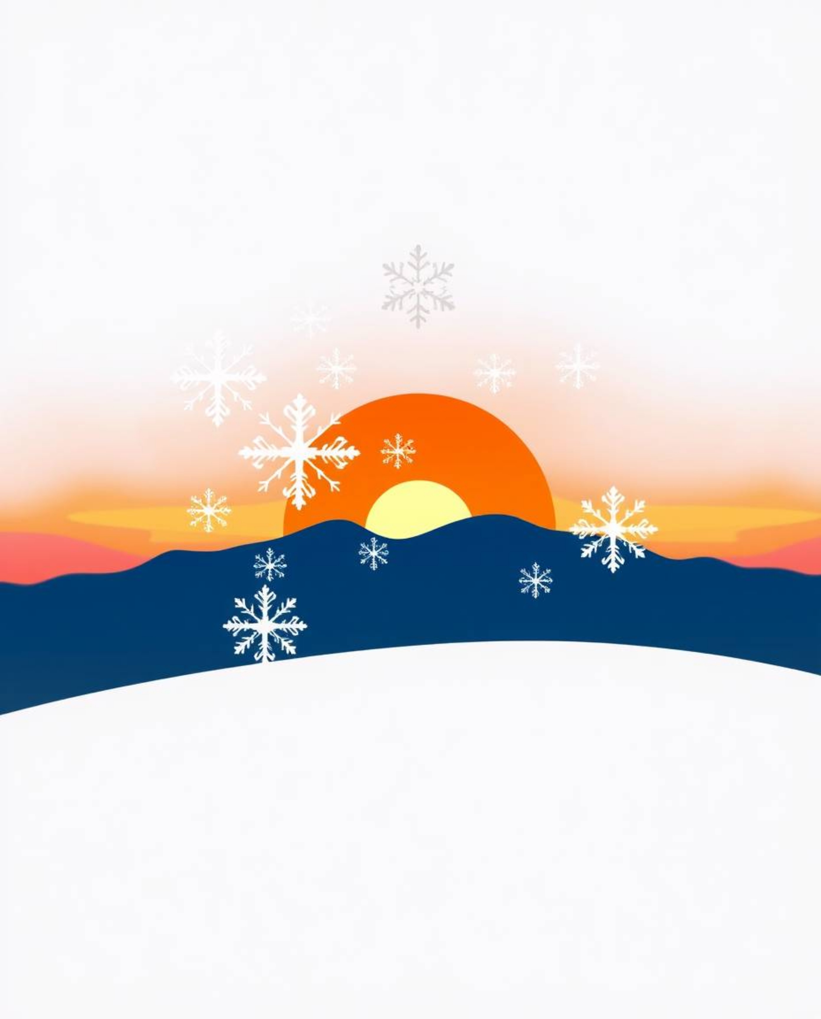 This is a graceful and elegant logo featuring the serene beauty of snowflakes falling during a vibrant sunset. The design is 