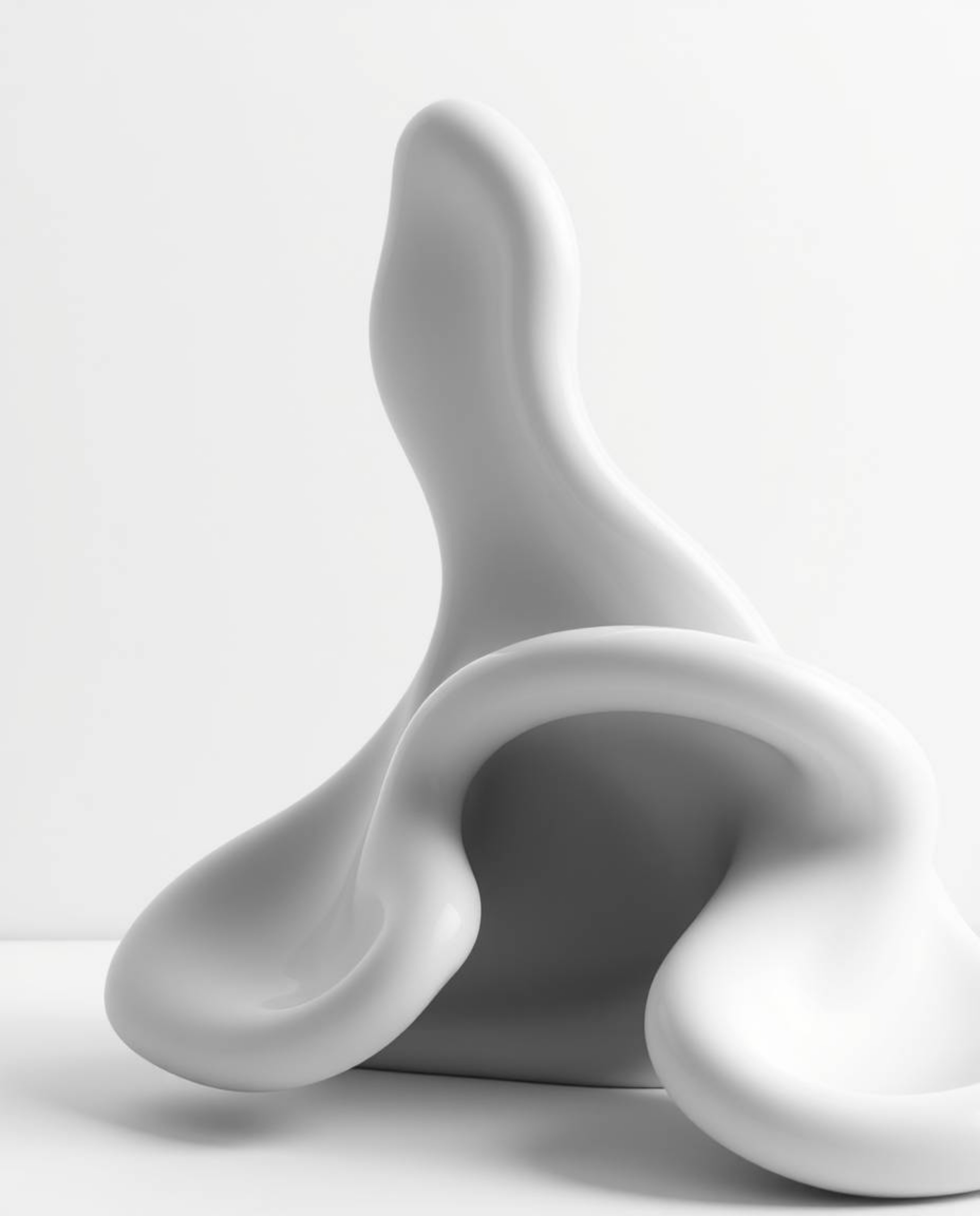This series showcases classic black and white photographs of abstract liquid forms rendered in 3D, complemented by soft paste