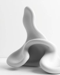 This series showcases classic black and white photographs of abstract liquid forms rendered in 3D, complemented by soft paste