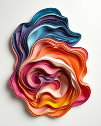 Explore captivating 3D illustrations featuring layered papier-mâché fluid shapes with luxurious and vibrant sculpted layers. 