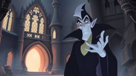 A captivating high-resolution stock photo depicts a classic Disney villain with sharp features and pale skin casting a spell