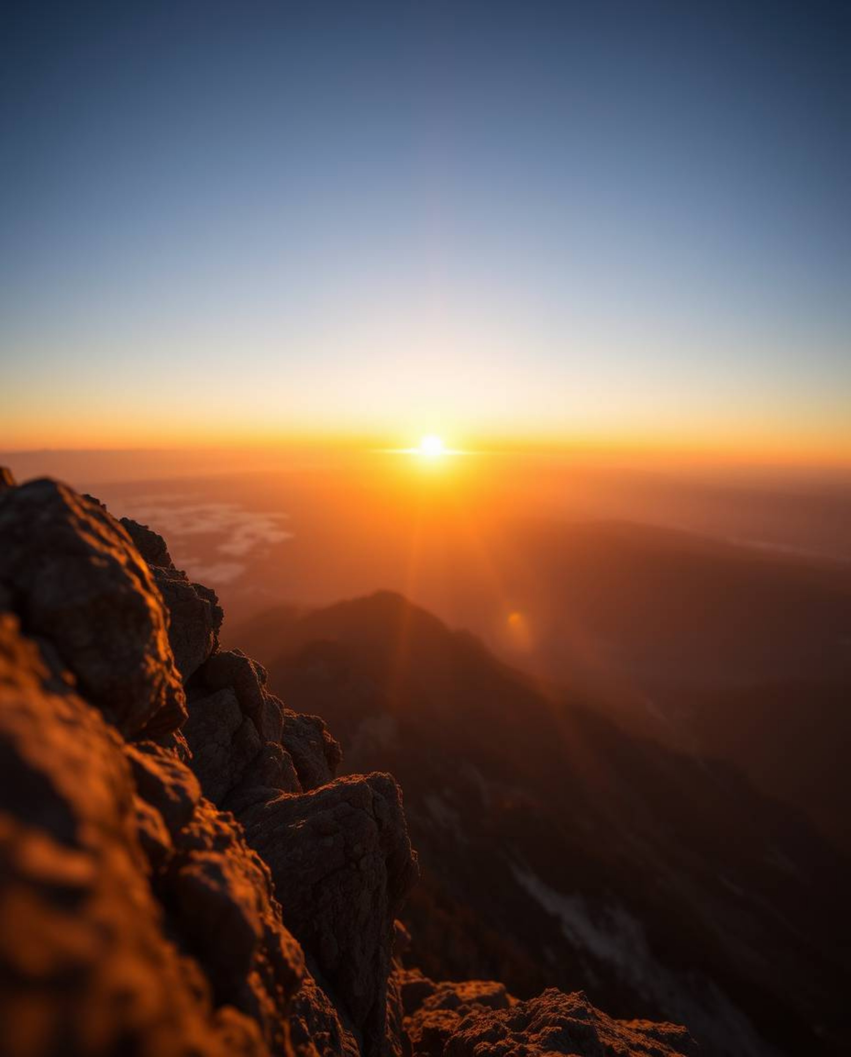 Experience an intimate view of a sunset from a high alpine peak with this tight close-up shot. The scene is bathed in the war