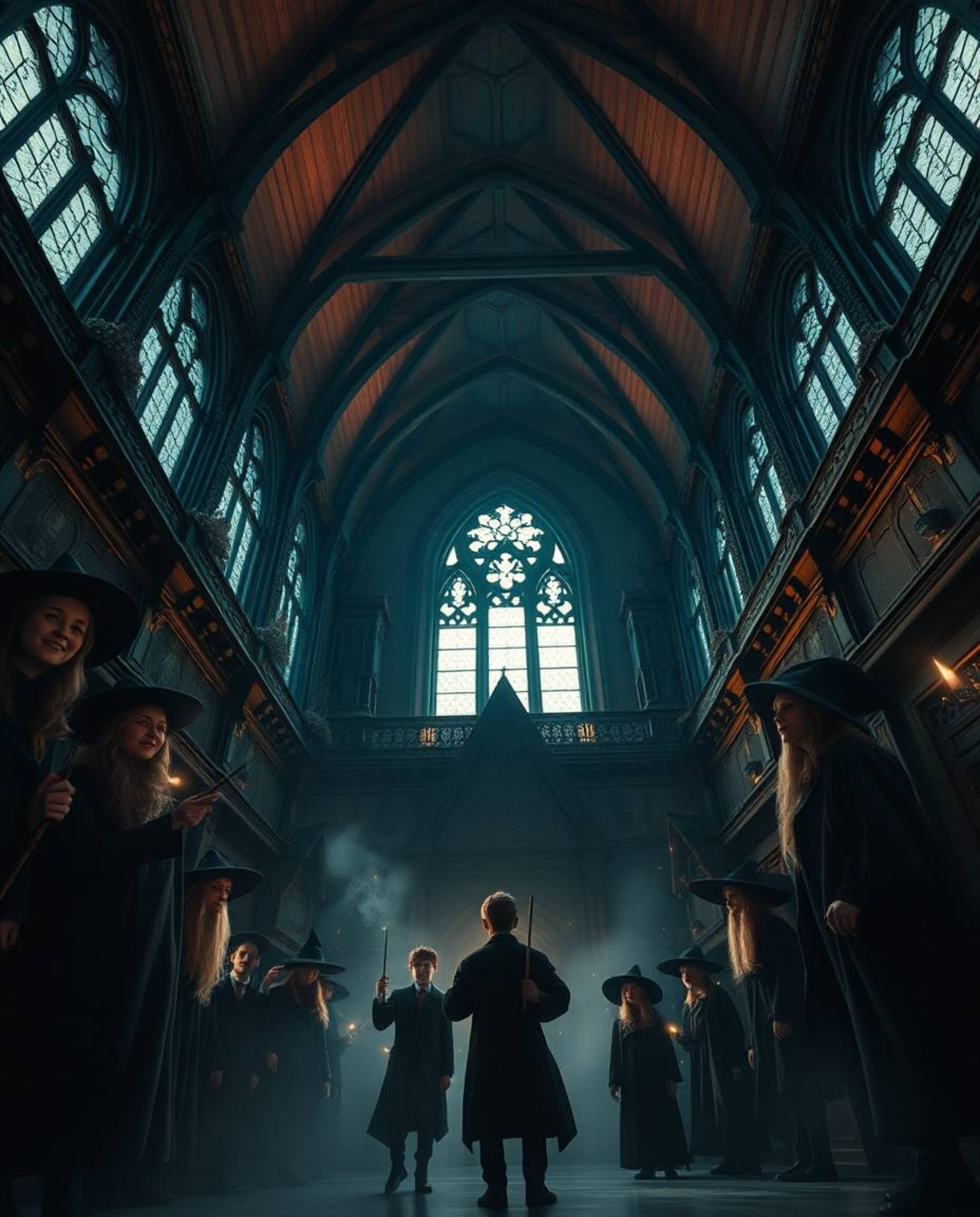 Discover a captivating visual journey into a magical school brimming with young wizards.  Experience a dreamlike atmosphere, 