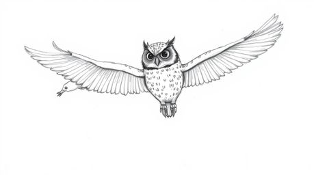 A Pixar-esque hand-drawn sketch depicting a blind owl, exuding wisdom and patience through its features, guides a flock of bi