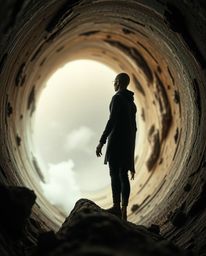 Explore a dreamlike, surreal realm through extreme macro close-up imagery. Witness a person with undefined features standing 