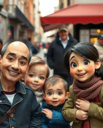 Capture the heartwarming essence of a Pixar-style family reunion with this adorable and cute candid street photography. Featu