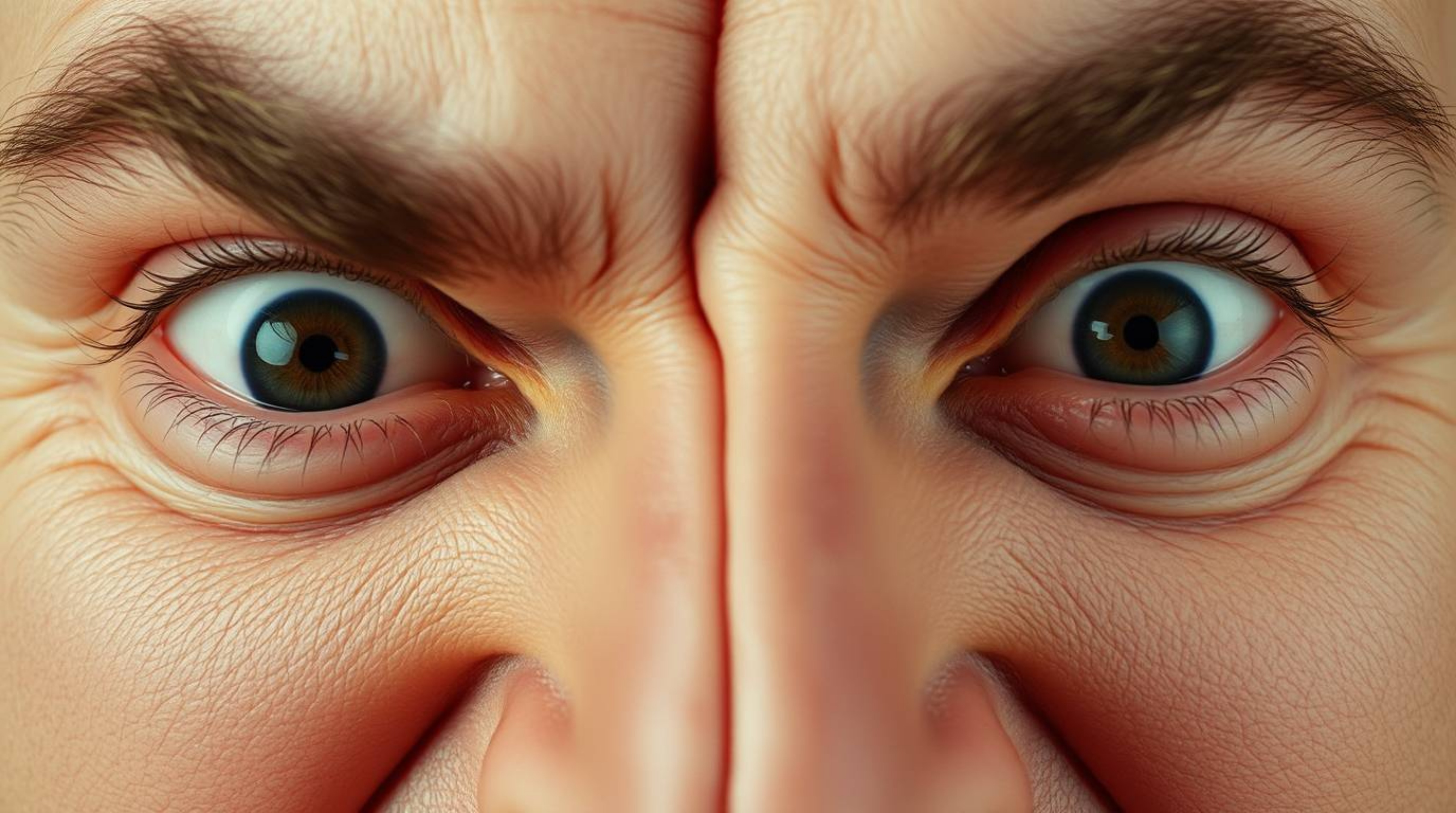 A hilarious gross-out comedy scene captured in extreme close-up detail. The image features a split screen effect with exagger