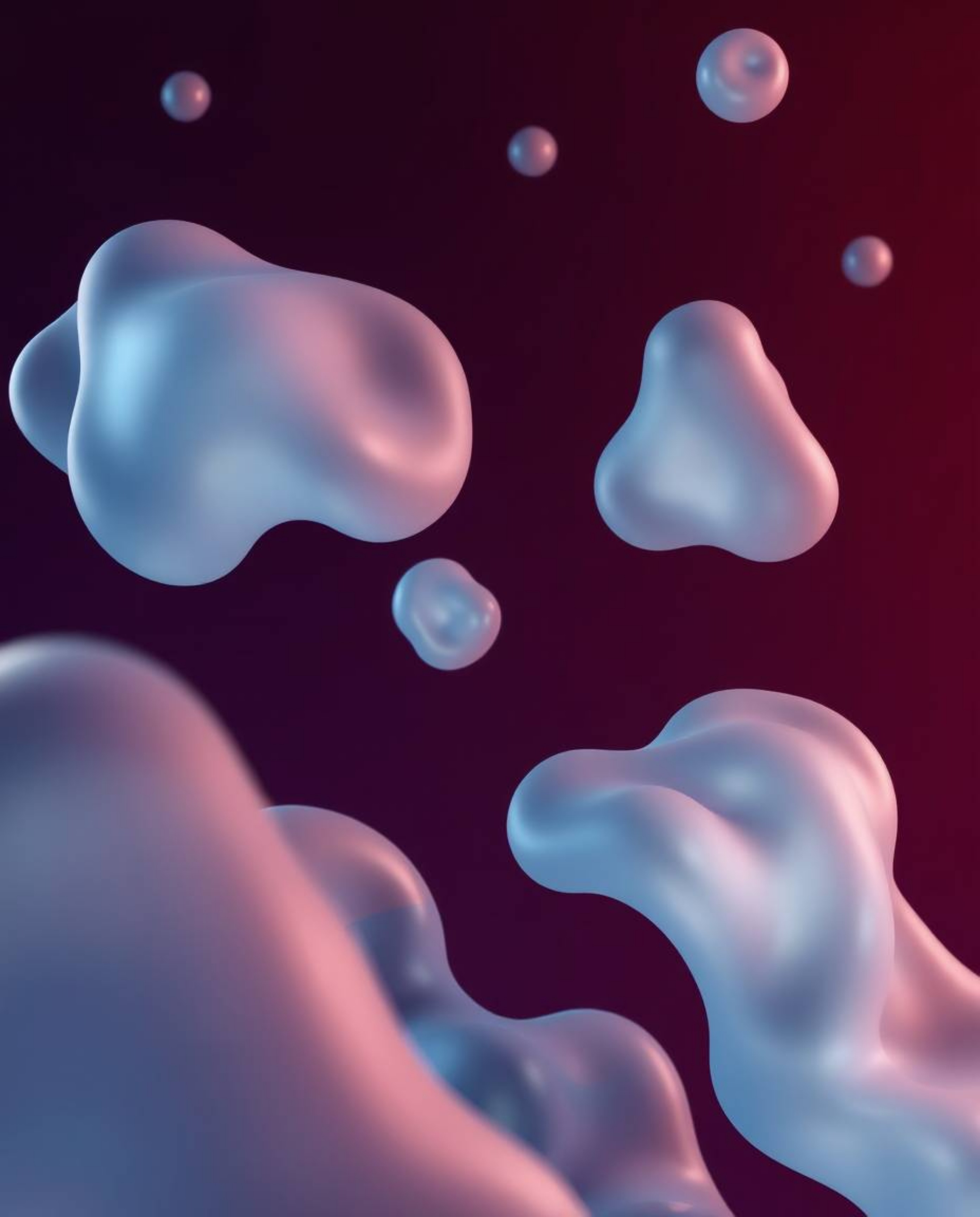 This image features an ethereal and spiritual 3D render showcasing fluid, translucent, organic blobs gracefully floating in s