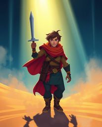 A captivating digital illustration depicts a brave hero embarking on a Disney-style desert adventure.  The scene is rendered 