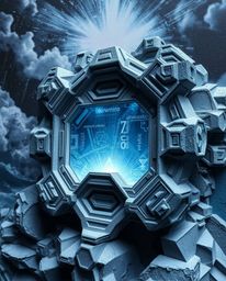 A captivating depiction of a futuristic digital interface, sculpted and textured in a unique layered papier-mâché style. The 