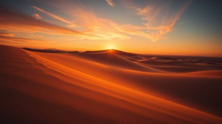 Explore breathtaking fine art photography capturing a dramatic sunset over golden desert dunes.  This image, reminiscent of a