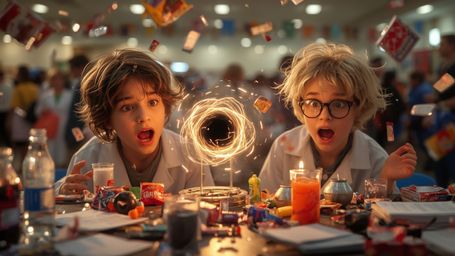 A dramatic, cinematic photograph, reminiscent of Pixar's vibrant, stylized aesthetic, captures a dynamic duo of bright-eyed s