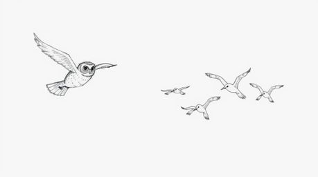 A captivating hand-drawn sketch depicts a blind owl, subtly conveying its lack of sight through intricate details, leading a 