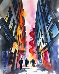 Explore captivating watercolor art featuring a high-angle perspective, high contrast, and low-key lighting. Experience the be