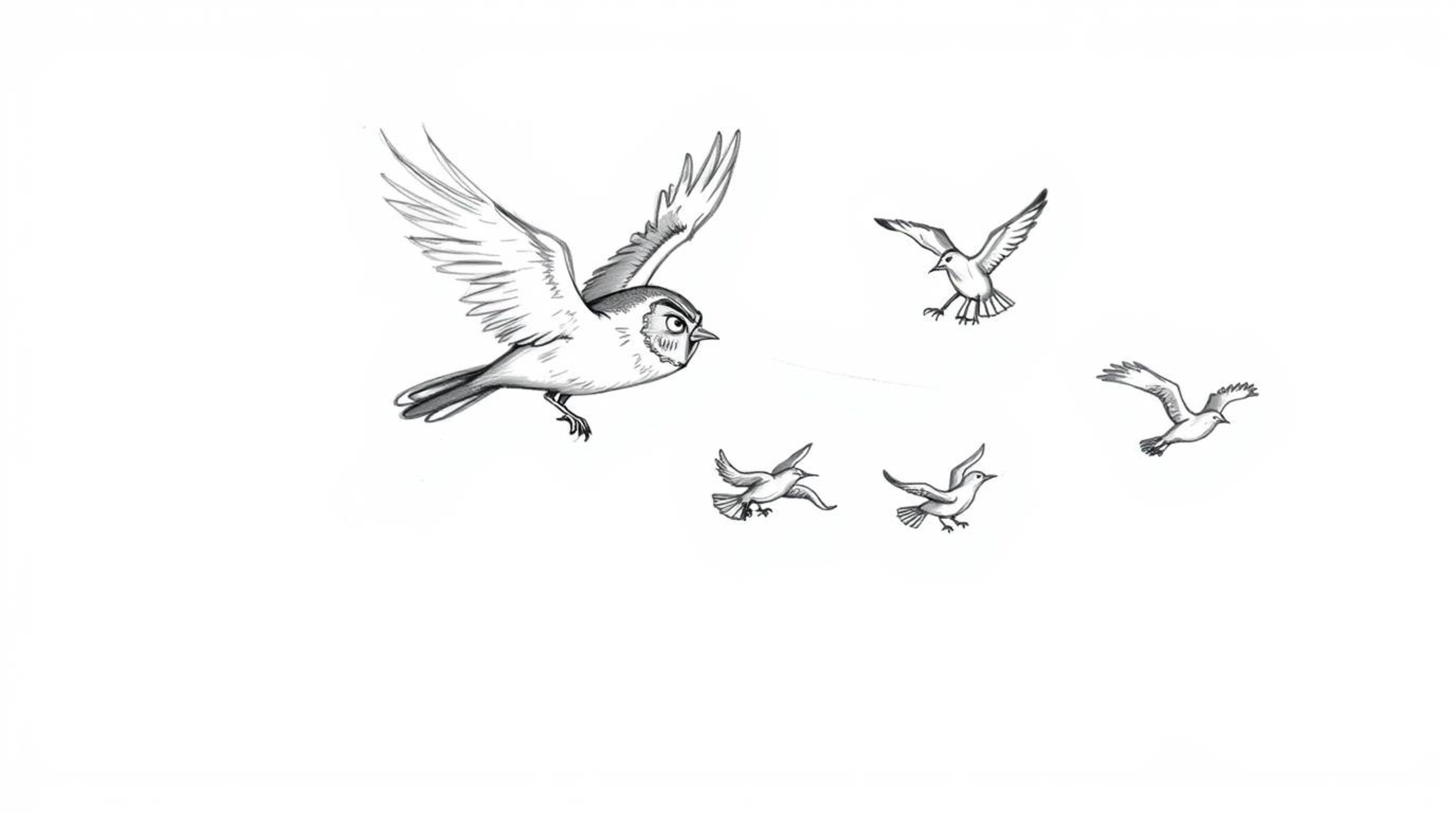 A heartwarming hand-drawn sketch reminiscent of Pixar animation, showcasing a blind owl gracefully mid-flight. This inspiring