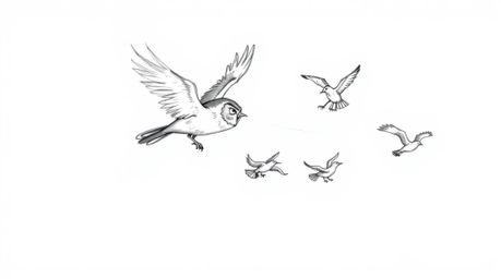 A heartwarming hand-drawn sketch reminiscent of Pixar animation, showcasing a blind owl gracefully mid-flight. This inspiring