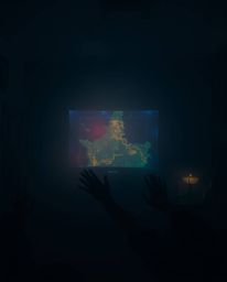 Immerse yourself in an eerie and creepy atmosphere with this image featuring a glowing map projected in an old study. Thick f