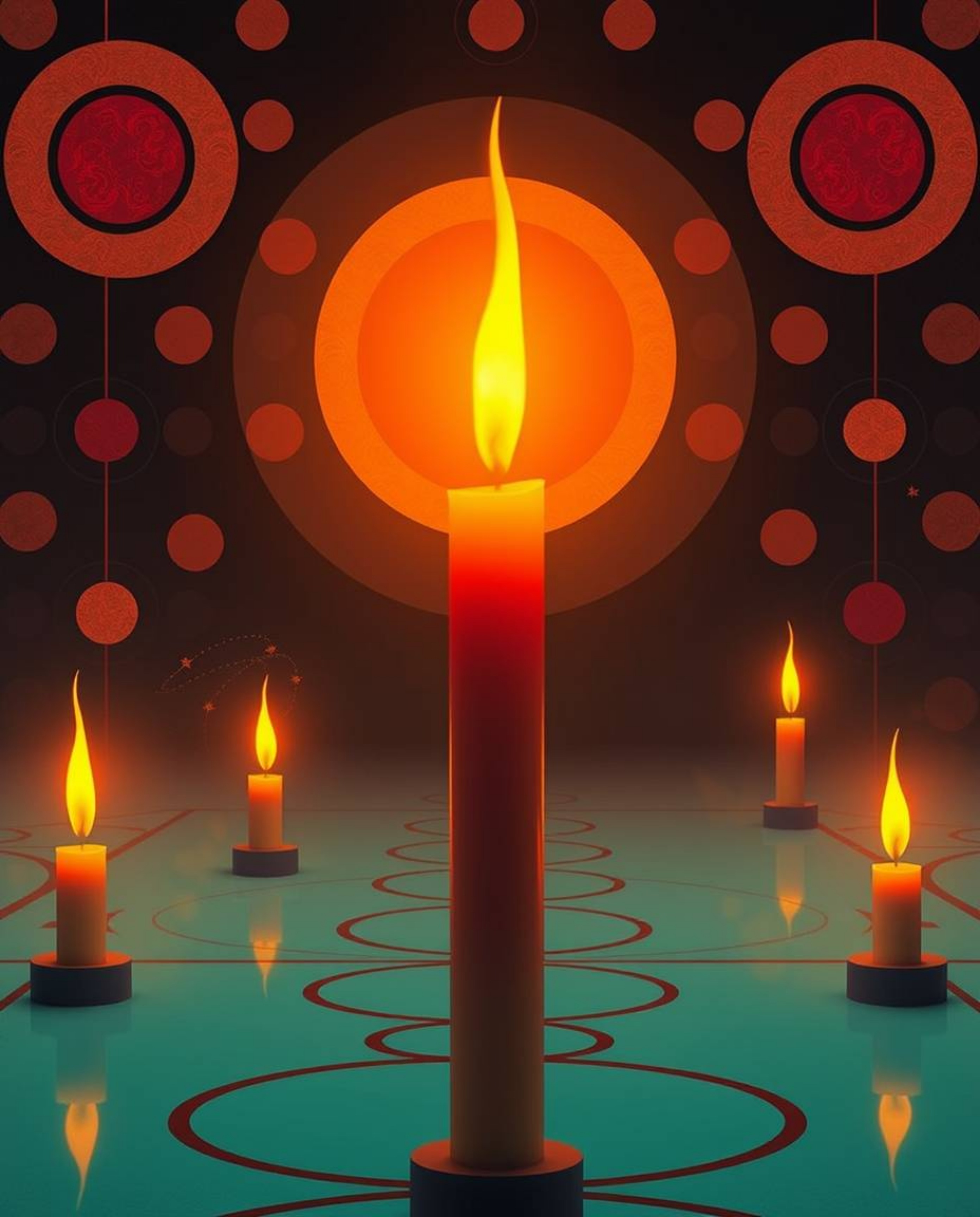 Immerse yourself in a dreamlike, surreal scene illuminated by the warm glow of candlelight. This minimalist geometric pattern